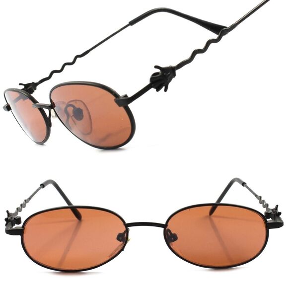 True Vintage Old Deadstock Funky Funny Mens Womens Black Round Oval Sunglasses - Picture 1 of 4